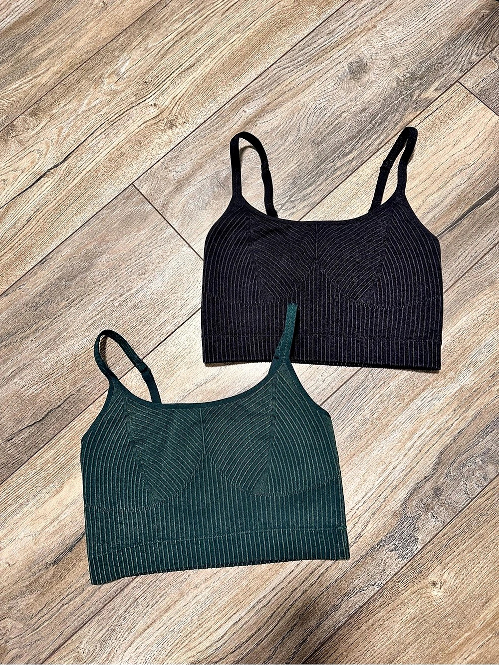 Aerie Seamless Ribbed Scoop Crop Top Bralette Bundle Green & Black XS